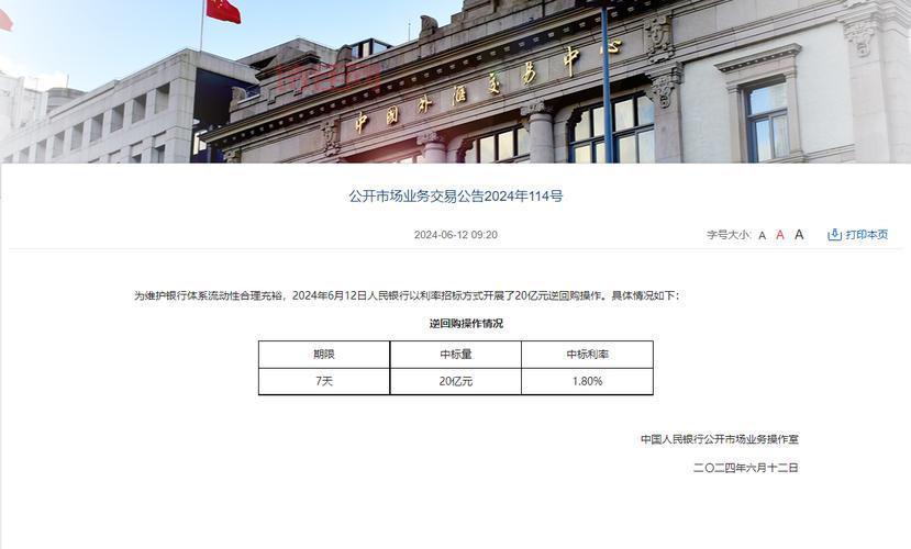 央行进行20亿元7天期逆回购