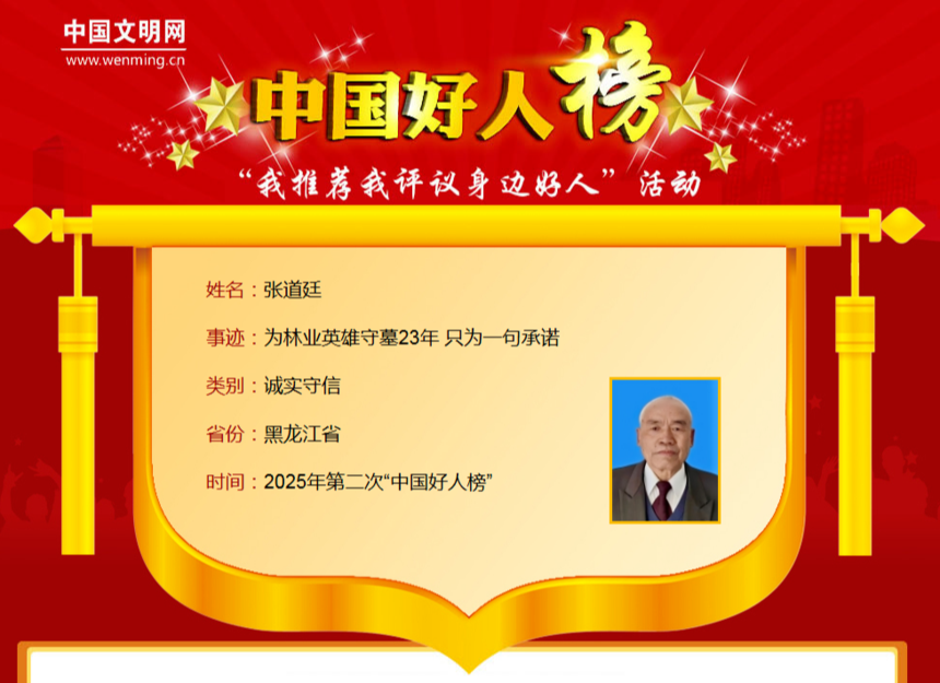 【喜报】黑龙江省张道廷等7人荣登2025年第二次“中国好人榜”