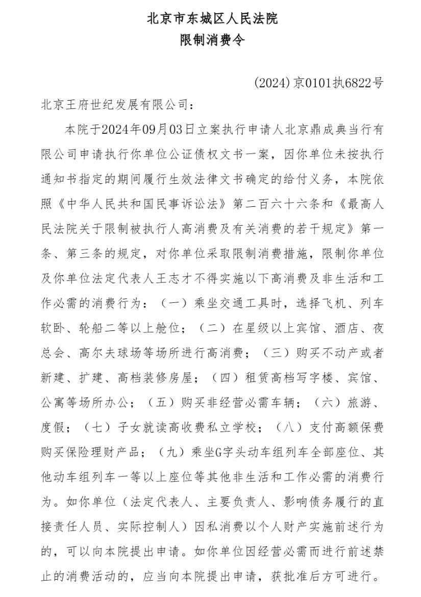 演员王艳的富豪丈夫，被限制高消费