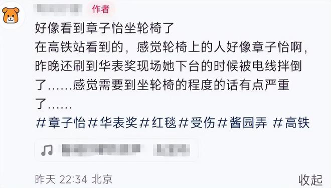 摔得不轻！章子怡坐轮椅现身，被电线绊倒画面曝光，惹人心疼