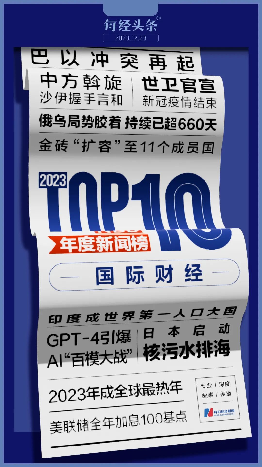 巴以爆发新一轮大规模冲突；美联储全年加息100个基点……2023年十大国际财经新闻 | NBD年度新闻榜