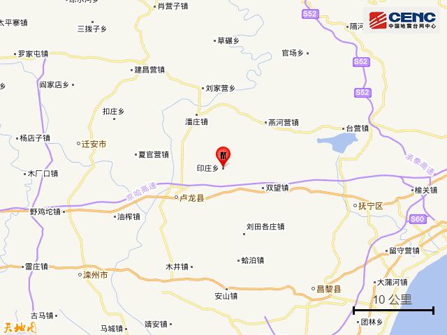 河北秦皇岛市卢龙县发生3.6级地震