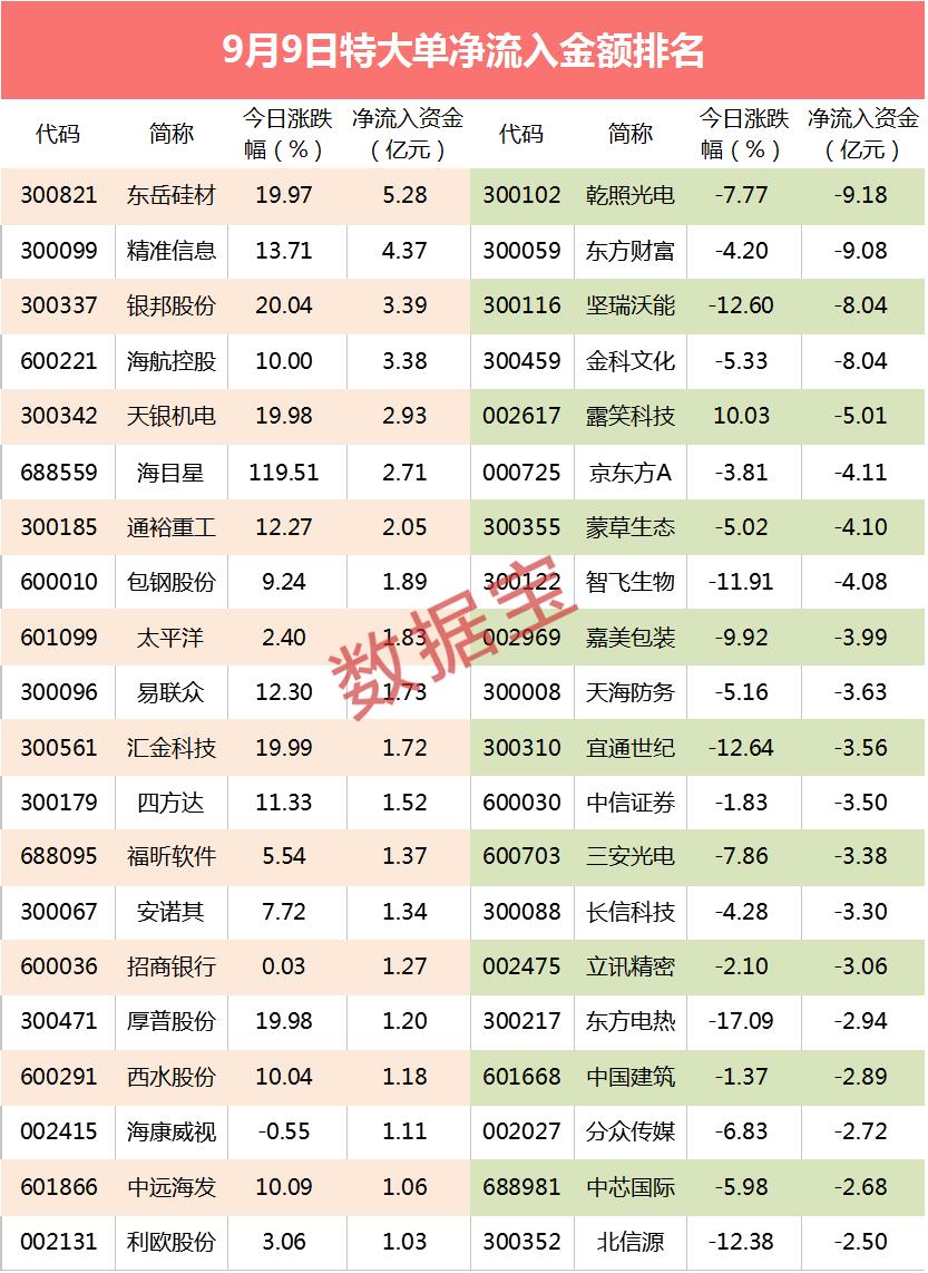 「超级大单」第三代半导体概念龙头大幅震荡，大单净流出逾9亿元
