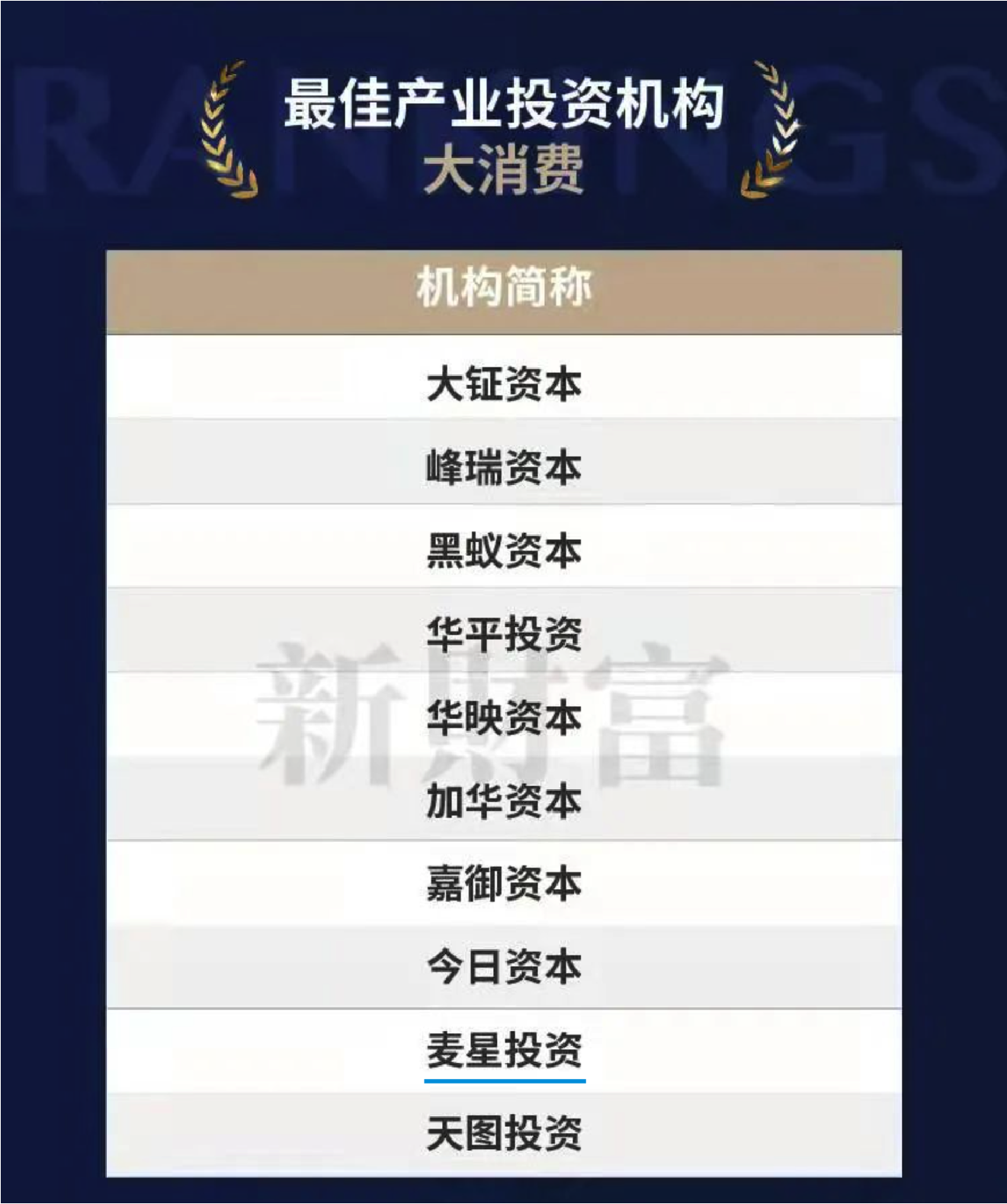 麦星动态 | 麦星投资获评新财富“最佳大消费产业投资机构”