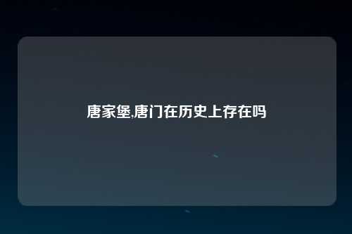 唐家堡,唐门在历史上存在吗