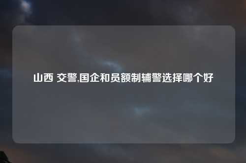 山西 交警,国企和员额制辅警选择哪个好