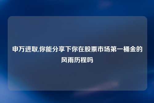 申万进取,你能分享下你在股票市场第一桶金的风雨历程吗