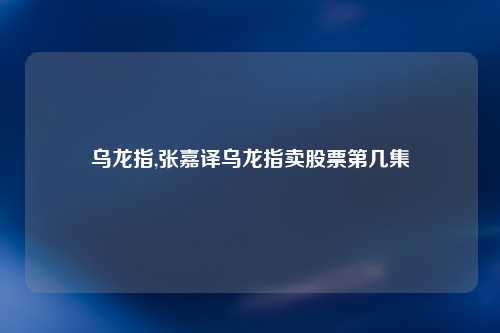 乌龙指,张嘉译乌龙指卖股票第几集