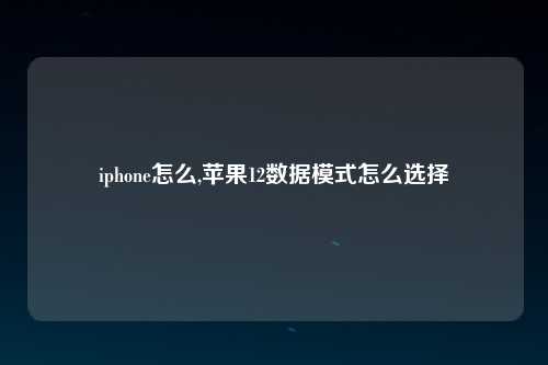 iphone怎么,苹果12数据模式怎么选择