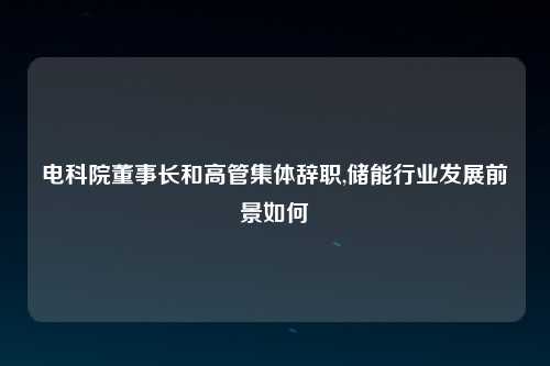 电科院董事长和高管集体辞职,储能行业发展前景如何