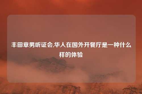 丰田章男听证会,华人在国外开餐厅是一种什么样的体验
