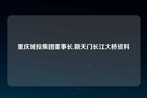 重庆城投集团董事长,朝天门长江大桥资料