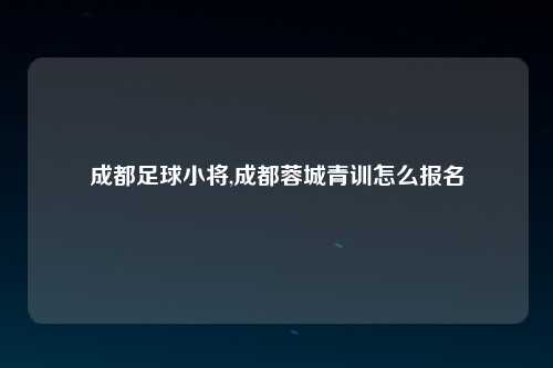 成都足球小将,成都蓉城青训怎么报名