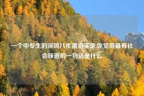 一个中专生的深圳八年漂泊实录,你觉得最有社会味道的一句话是什么