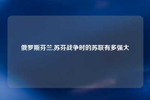 俄罗斯芬兰,苏芬战争时的苏联有多强大