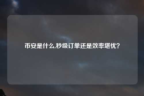 币安是什么,秒级订单还是效率堪忧？