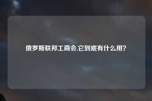 俄罗斯联邦工商会,它到底有什么用？