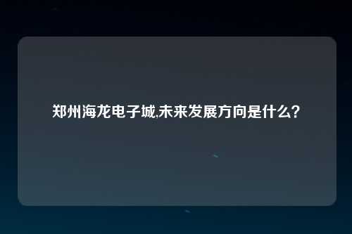 郑州海龙电子城,未来发展方向是什么？
