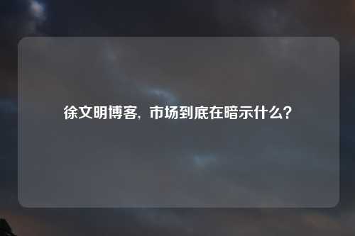 徐文明博客,  市场到底在暗示什么？