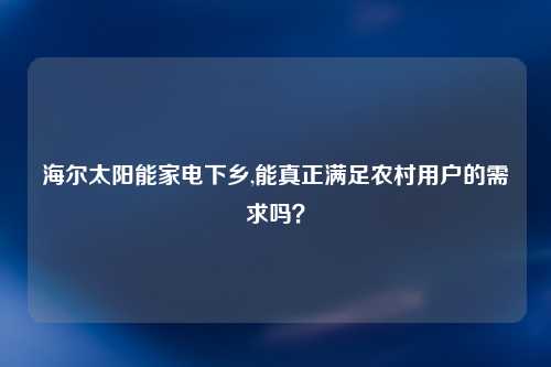 海尔太阳能家电下乡,能真正满足农村用户的需求吗？