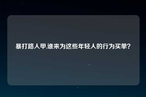 暴打路人甲,谁来为这些年轻人的行为买单？