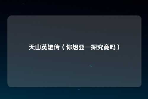 天山英雄传（你想要一探究竟吗）