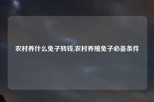 农村养什么兔子转钱,农村养殖兔子必备条件