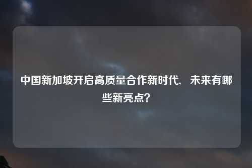 中国新加坡开启高质量合作新时代,   未来有哪些新亮点？