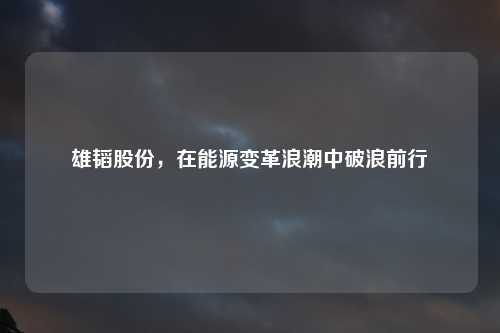 雄韬股份，在能源变革浪潮中破浪前行
