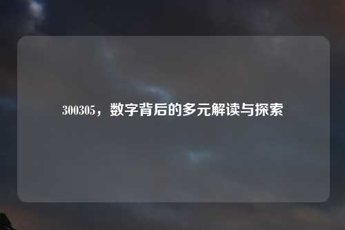 300305，数字背后的多元解读与探索