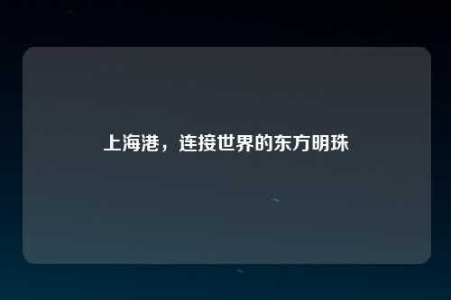 上海港，连接世界的东方明珠