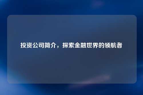 投资公司简介，探索金融世界的领航者