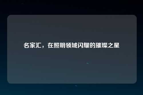 名家汇，在照明领域闪耀的璀璨之星