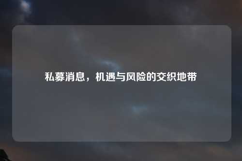 私募消息，机遇与风险的交织地带