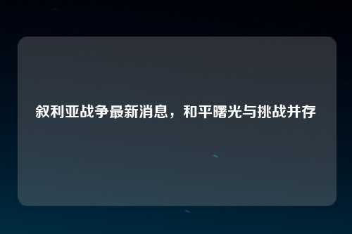 叙利亚战争最新消息，和平曙光与挑战并存
