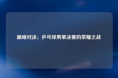 巅峰对决，乒乓球男单决赛的荣耀之战
